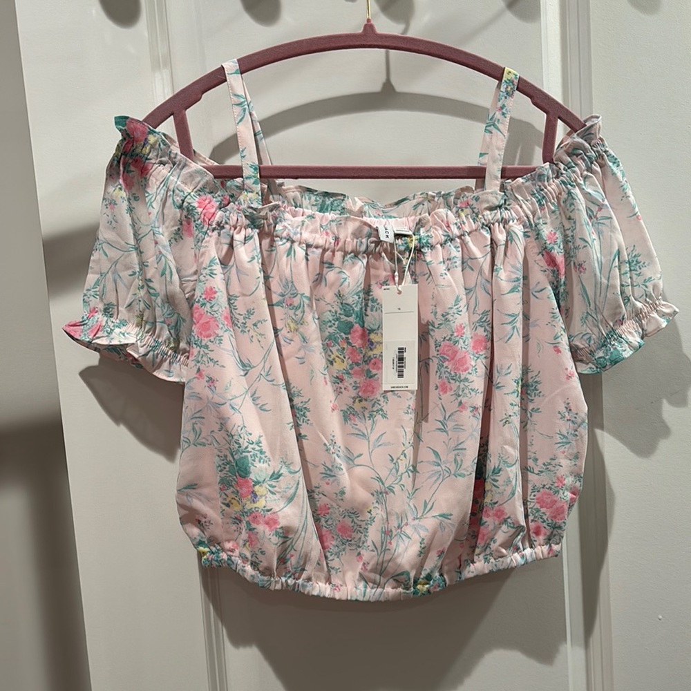 Janie and Jack Pink and Green Puff Sleeve Blouse